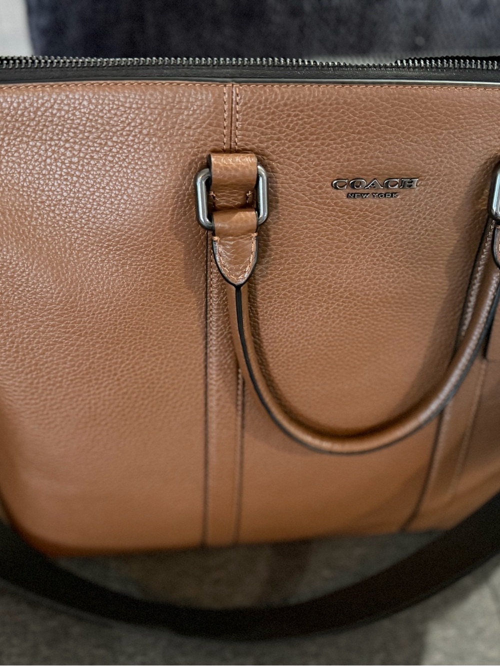Coach Caleb Work Bag in Refined Pebble Leather - Saddle Brown